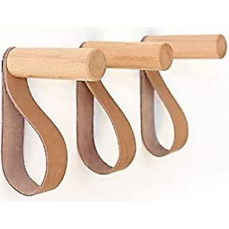 Wandhaken aus Leder und Holz, Wandgarderobe zum Aufhängen von Taschen, Handtüchern und Mänteln, skandinavisches Dekor (3er-Set) (1/4)