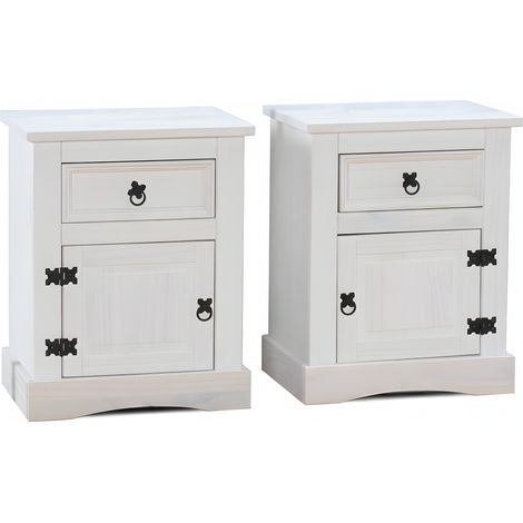 New Mexico Tables de nuit 2 pièces, largeur 53 cm, hauteur 66 cm, avec 1 tiroir et 1 porte, blanc/ciré. (1/5)