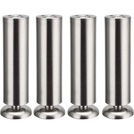4 x 300 mm Edelstahl-Möbelfüße, runde Küchenschrankfüße, XU, Gummifüße, sicher und leise - KZQ (1/4)