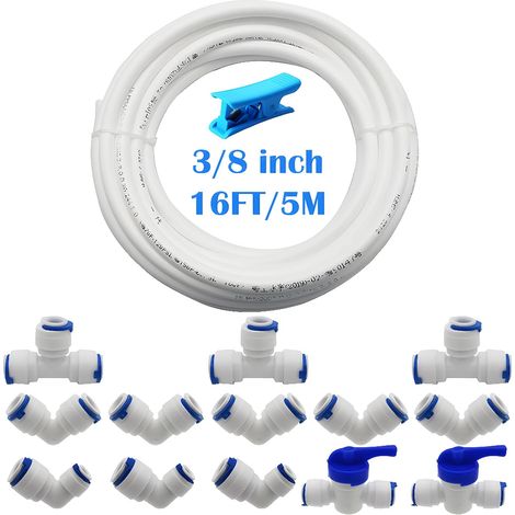 RO Raccord de Filtre à Eau, 5 mètres de Tuyau d'alimentation en eau 3/8", (Robinet combiné de Type T + L + Robinet d'arrêt), Connecteur de type L Raccords 1/4" à 3/8" (1/5)