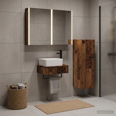 Set di mobili per il bagno 4 pz Legno antico vidaXL (1/5)