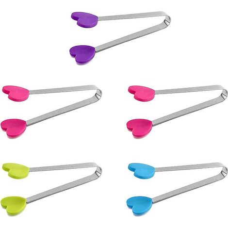 Set mit 5 Mini-Eiszangen aus Edelstahl mit rutschfesten Silikongriffen für Küche und Grill – perfekt zum Servieren, Grillen und Hantieren mit Eis (1/5)