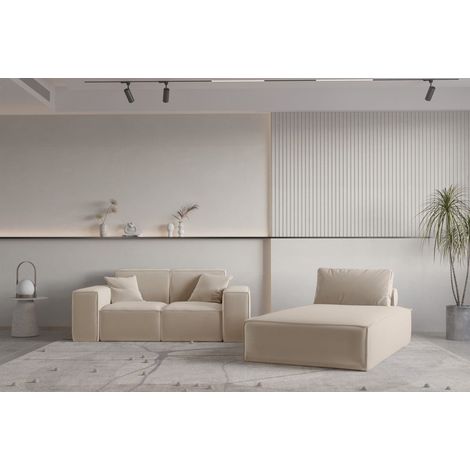 Sofa Set 2-teilig Sezlong und Sofa 2-Sitzer CELES PREMIUM Stoff Opera Velvet Sand (1/4)