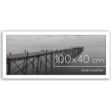 Cadre 100x40 cm Blanc - Cadre Photo Grand Format 40x100 cm en Bois MDF avec Plexi Poli et Matériel de Suspension - Suspension Horizontale ou Verticale (1/5)