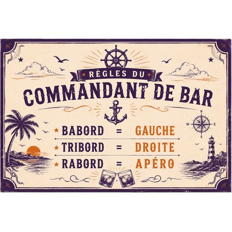 Plaque déco vintage commandant de bar 30,5 x 20 cm (1/2)