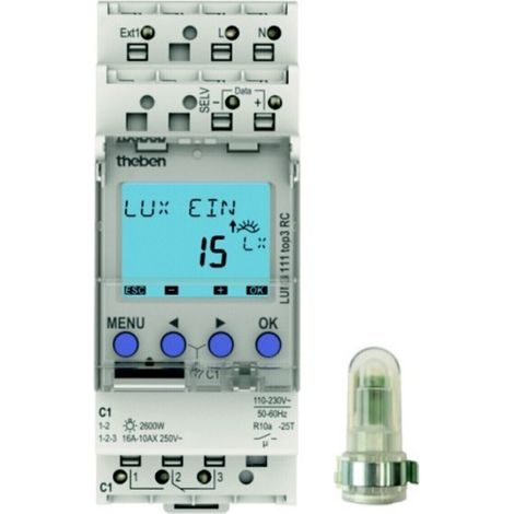 Theben 1110130 LUNA 111 top3 AL 1-Kanal Dämmerungsschalter mit externem Aufbau-Lichtsensor I Betriebsstundenzähler I Erweiterter Helligkeitsbereich (1/2)