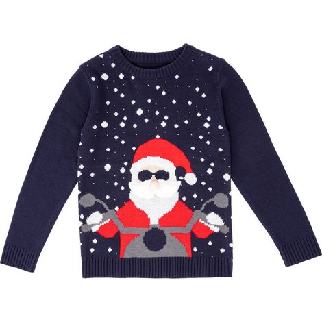 Weihnachtspullover Mann Weihnachtsmann Motorrad Rock 2 Sortimente - (1/4)