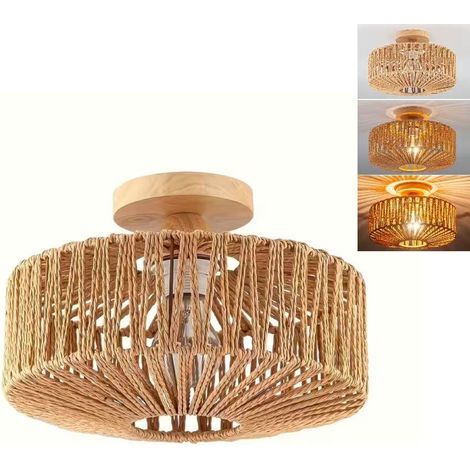 Suspensions LED en bois et en rotin, appliques murales semi-encastrées et plafonniers, adaptés à l'éclairage des salons, salles à manger et cafés. (1/5)