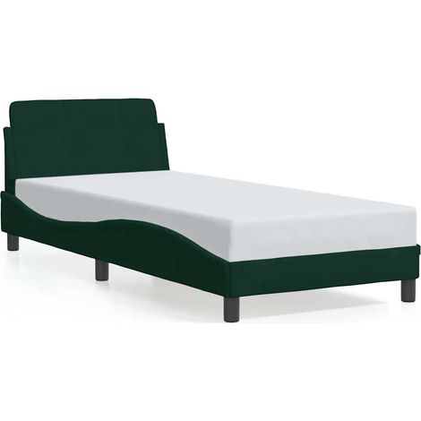 Lit simple Lit adulte Cadre de lit Dover vert foncé 90x200 cm velours (1/5)