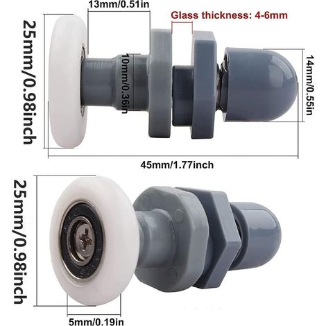 8 Pièces Rouleau Roulette Roue Pour Porte De Douche, Roulette De Douche 25mm, Roulettes Coulissantes Porte, Single Porte Douche Coureurs, Fur Portes En Verre d'Une Épaisseur d'Environ 4 à 6mm (1/4)