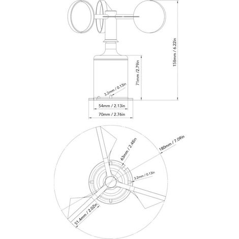 Capteur de Vitesse du Vent Anémomètre Haute Précision 5V, Matériau ABS, Dimensions 158x180x70mm, Sortie 0-2.5V, Plage 0-45m/s