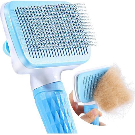 Cepillo autolimpiante para perros y gatos que elimina eficazmente hasta el 95% del pelo suelto y la caspa, apto para perros y gatos de pelo corto y largo. (1/2)
