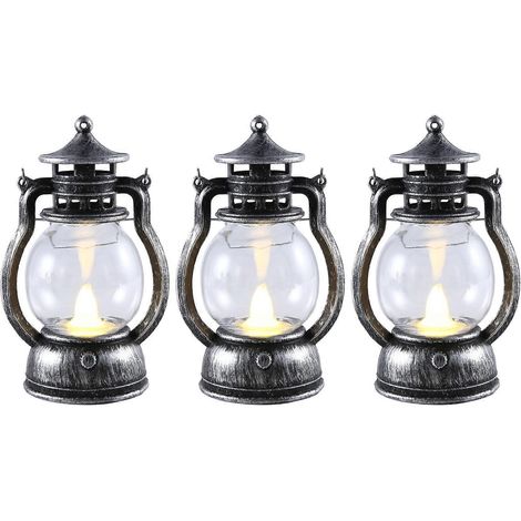 Lot de 12 mini lanternes décoratives avec bougie LED, style vintage, à suspendre, fonctionnant sur piles, couleur argent. (1/5)