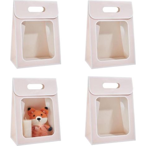 Lot de 12 sachets en papier kraft avec fenêtre - sachets à fond plat avec poignées - 215 x 13 x 30 cm - sachets pliables pour bonbons et biscuits - emballage mariage - Boutique Misty Rose