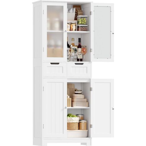 Badezimmerschrank Hoch mit 4 Türen, 2 Schubladen, Weiß (1/5)