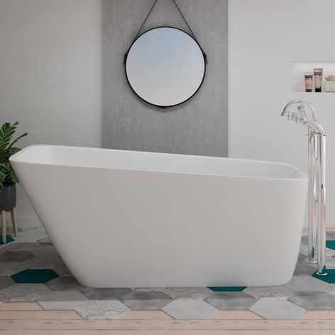 Distribain – Baignoire îlot 170x80cm en acrylique blanc – Double paroi isolante – Châssis en acier galvanisé – 4 pieds réglables
