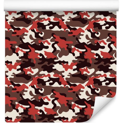 Papier peint camouflage militaire rouge, bordeaux et beige 50x1000 cm (1/5)