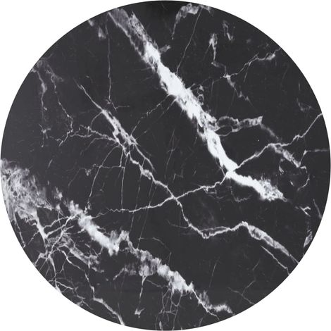 Dessus de table Noir Ø80x1cm Verre trempé avec design de marbre (1/4)