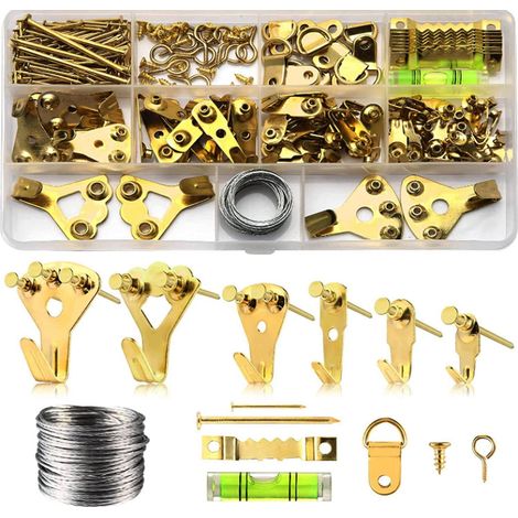 196pcs Kit De Support Pour Photo Cadre En Acier Inoxydable Attache Cadre Crochets De Suspension Photo Crochet Miroir Suspendre Assortis Accroche (1/5)