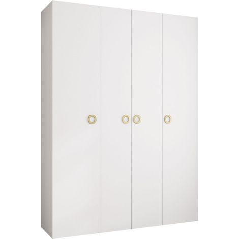 Armario Hartford 554, Blanco, 246x180x52cm, Puertas de armario: Con bisagras, Número de estantes: 12 (1/5)