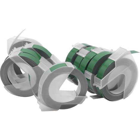 vhbw 10x 3D Embossing Label Tape compatible with Typo Clic Label Printer 3m x 9 mm, White on Green (1/2)