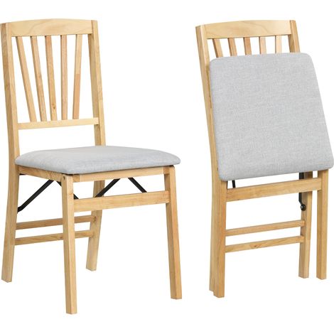 COSTWAY Folding Dining Chairs Set of 2 Rubber Wood Frame Padded Seat 800LBS Capacity Farmhouse Style Kitchen Chairs Natural (1/5)