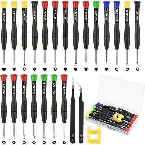 Mini Tournevis pour Lunettes, 24PCS Tournevis de Réparation Précision Tournevis pour Réparation PC PS4 Montre Bijoux Lunettes, 2 Pince à Épiler, Magnétiseur et Boîte de Rangement (1/5)