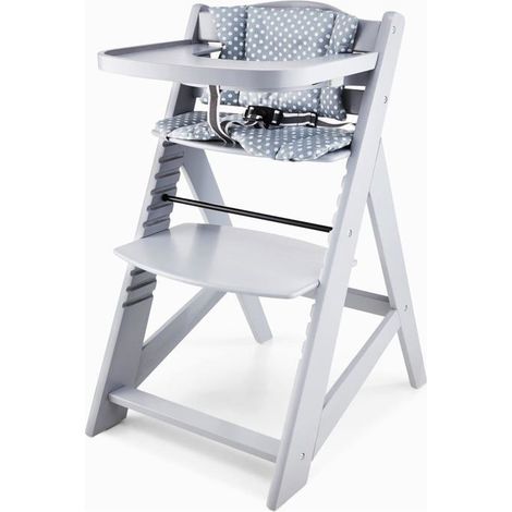 Chaise haute bébé évolutive - Bois massif - Gris - 45 x 58 x 87 cm