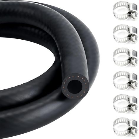 1 Mètre Durite Essence,6mm Diamètre Intérieur Durite Gasoil,Tuyau D'essence de Refroidissement,Tuyau de Carburant Avec 6 Colliers,Conduite Carburant pour Camion,Voiture,Tracteur ou Petit Moteur (1/5)