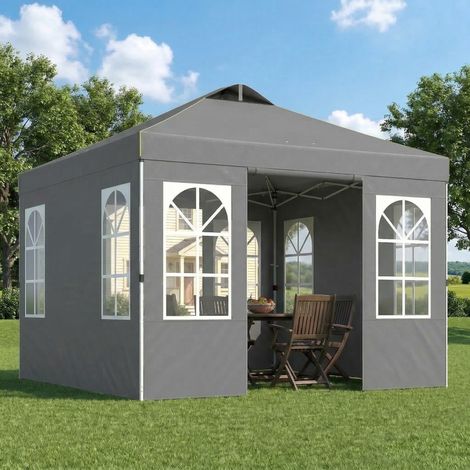 Gris 3x3 m - Tente pliante escamotable doté de UPF50+ 4 côtés amovibles, hauteur réglable et sac de transport foncé