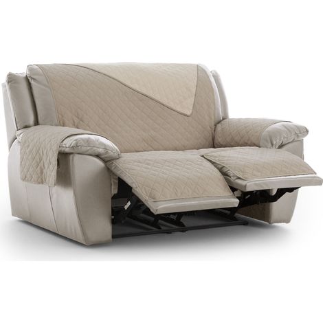 Fijalo – Housse de canapé relax matelassée réversible 2 places – 100 % polyester – Couleur beige – Lavable à 30°C pour entretien facile