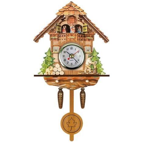 Horloge à coucou ancienne en bois, nichoir mural, décoration suspendue, pendule à cloche rotative automatique (1/5)