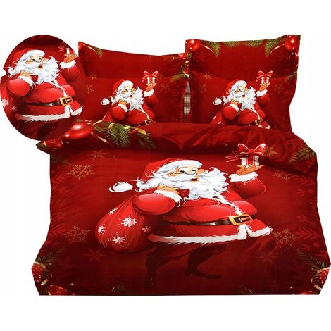 Juego de ropa de cama navideña con estampado realista en 3D de 140x200 + funda de almohada, Papá Noel (1/5)