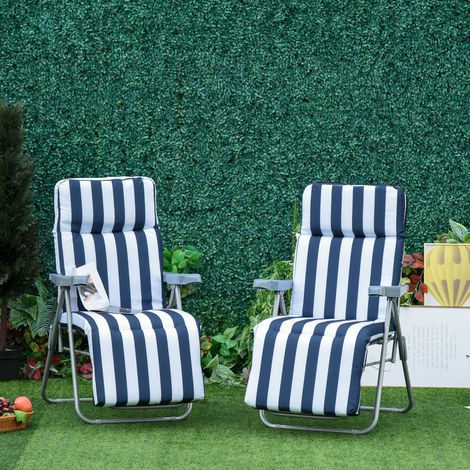Outsunny 2 x Klappstühle Gartenstuhl Sonnenliege Armlehne klappbar 5 Positionen Auflage Blau 60 x 75 x 102 cm