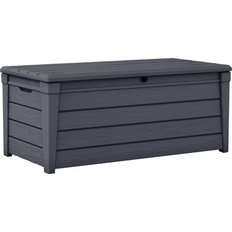 Keter Brightwood Gartenbox 455L - Aufbewahrungsbox mit Sitzfunktion für 2 Personen - Wetterbeständige Terrassenbox in Holzoptik Grau