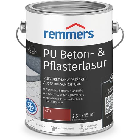 Remmers PU Beton- & Pflasterlasur rot, 2,5 Liter, Beton- und Bodenfarbe, Pflasterstein Farbe, für mineralische Untergründe, lichtbeständig