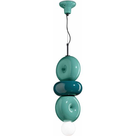 Sospensione Vintage Decò Bumbum 3 Elementi Ceramica Turchese E Verde 1 Luce E27 (1/2)