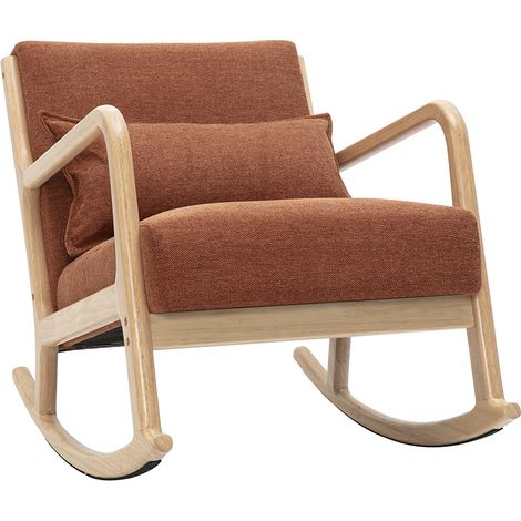 Sedia a dondolo scandinava in tessuto effetto velluto color bruciato e legno massello chiaro DERRY
