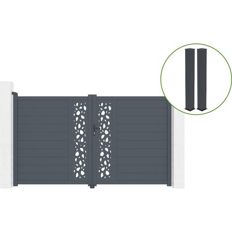 Portail aluminium battant 3m SUNNY H.180cm gris + 2 poteaux 20x20cm H.190cm (1/5)