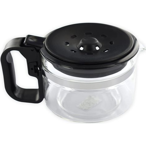 Fackelmann Caraffa Universale con Coperchio Regolabile 1 9-12, Vetro Plastica, Nero e Trasparente, 1 litro