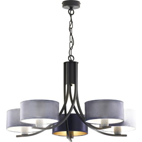 Lampadario nero a catena 5xE27 paralumi blu Jupiter (1/5)