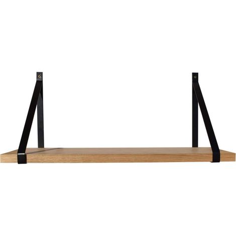 Quincadeco – Étagère murale chêne massif 60 x 10 cm – Supports métal noir – Charge max 15 kg – Fabrication française (1/2)