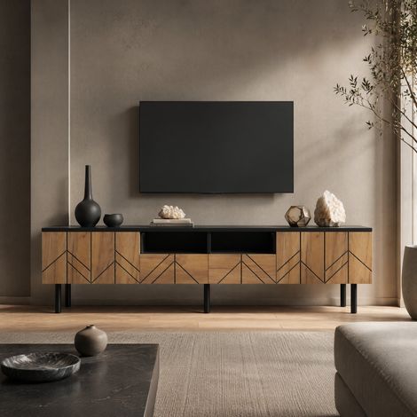 MEUBLIV mueble TV 180 cm negro y madera – 2 cajones, 2 puertas (1/5)