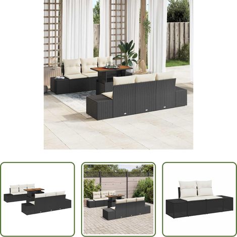 Meubles extérieurs - Ensemble de salle à manger pour jardin 7 pcs Noir et Crème (1/5)