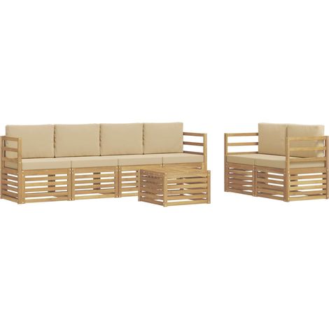 Conjunto de sofás de exterior con cojín 7 pcs y Beige Poliéster vidaXL