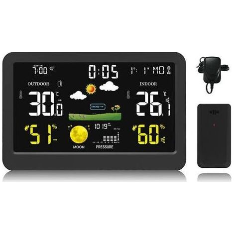 Horloge météo à écran couleur sans fil Compteur de température et d'humidité intérieure et extérieure Horloge de contrôle du son Horloge de prévision météo (1/5)