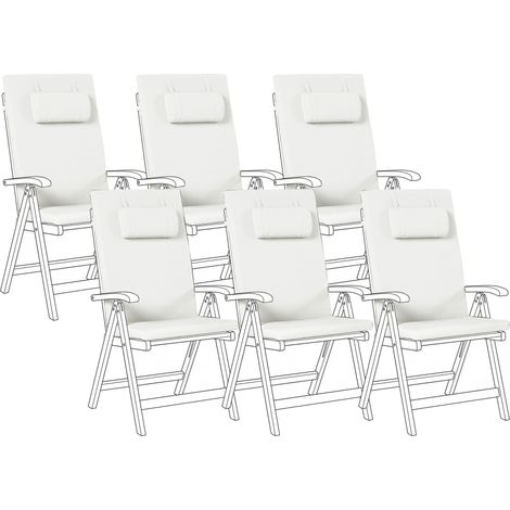 Lot de 6 Coussins d'Assise et Dossier pour l'Extérieur en Polyester Blanc Cassé Java/Amantea Premium