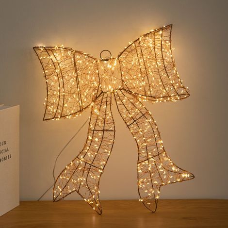 43cm Light up Gold Christmas Bow with 650 Warm White LEDs (1/5)