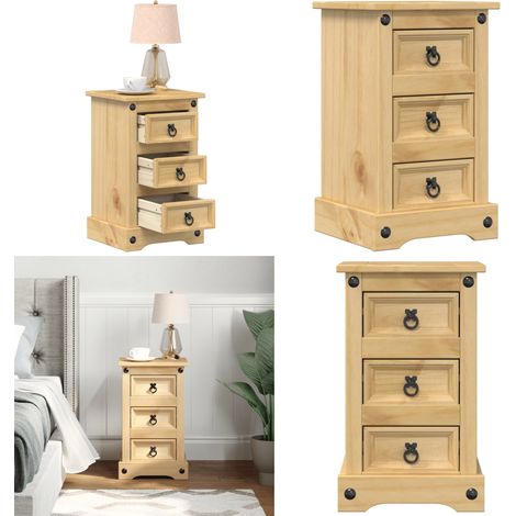 Comodino Corona 35x32,5x58 cm in Legno Massello di Pino - Comodino in pino - Comodino con cassetti