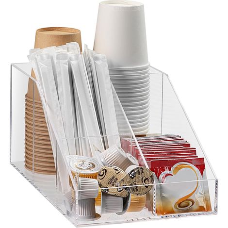 1 Organisateur à Café 4 Compartiments Acrylique Transparent Rangement Sucre Thé Capsules Bureau Maison